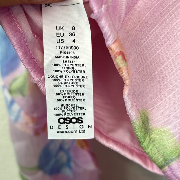 ASOS Design Corset Top With Ruffle Shoulder In Pink Occasion Floral Print Size 4 - Picture 15 of 15
